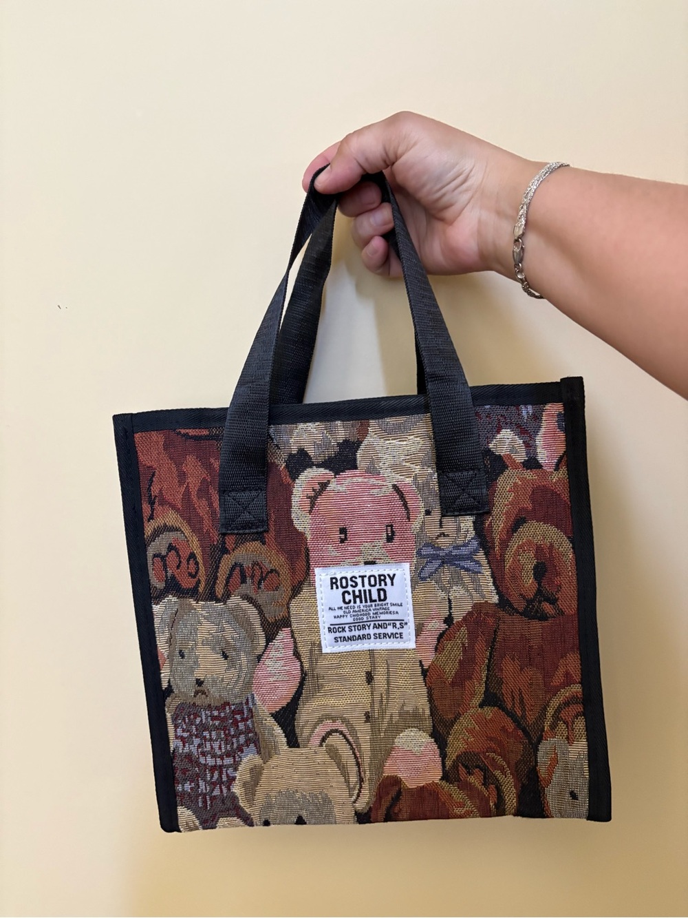 Rostory Child Teddy Bear Tote Bag in Multi Brown/Beige